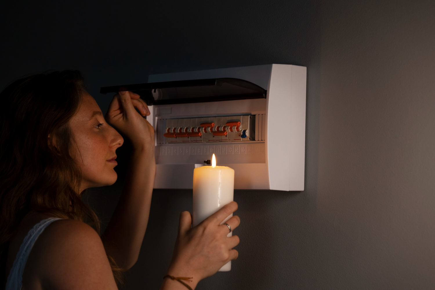 checking electrical panel during power outage
