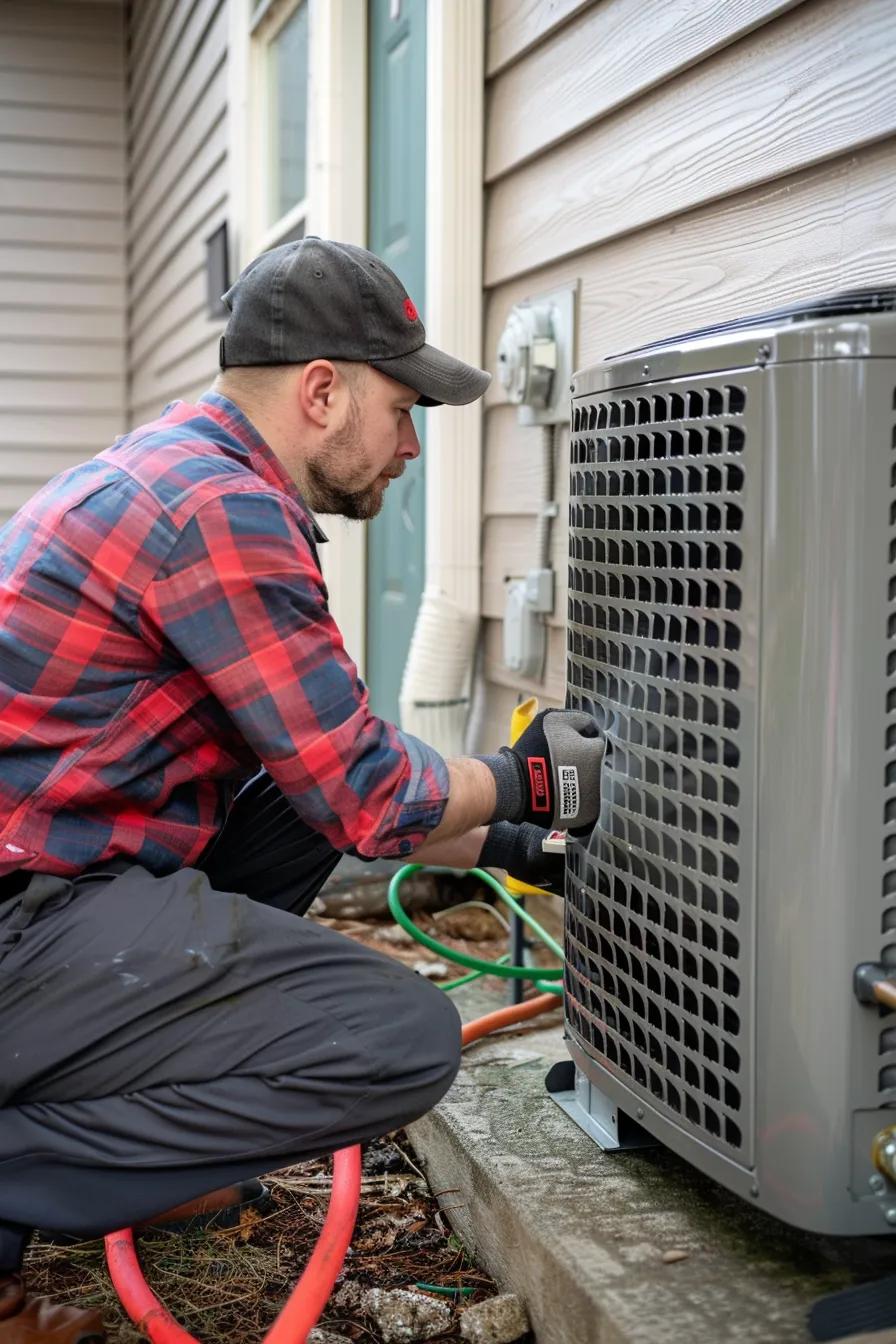 What Affects Furnace Installation Cost? Essential HVAC Guide 1 HVAC technician installing a modern air conditioning unit outside a residential home